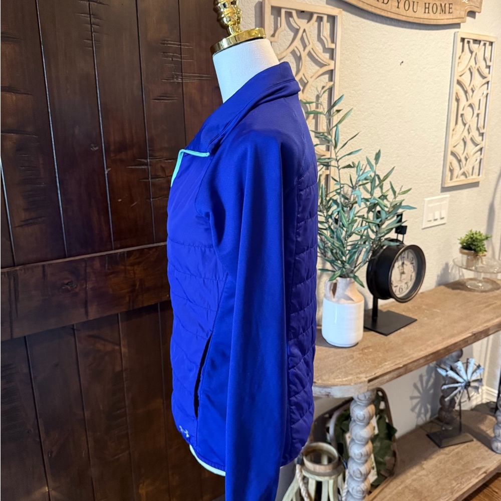 Under Armour Royal Blue Zip-Up Bomber Jacket with Aqua Trim - Picture 3 of 5